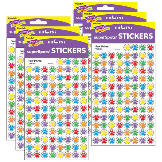 Paw Prints superSpots Stickers, 800 Per Pack, 6 Packs