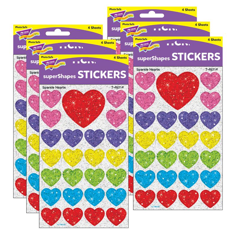 Sparkle Hearts superShapes Stickers-Sparkle, 100 Per Pack, 6 Packs