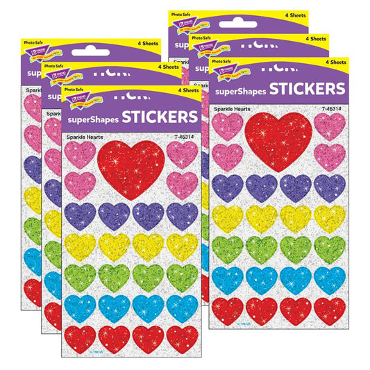 Sparkle Hearts superShapes Stickers-Sparkle, 100 Per Pack, 6 Packs