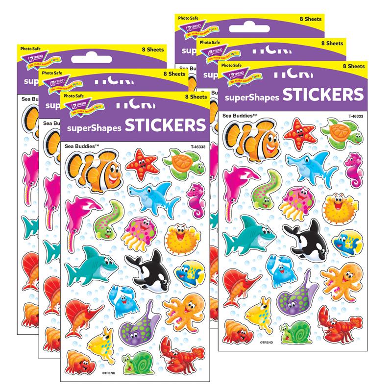 Sea Buddies superShapes Stickers-Large, 160 Per Pack, 6 Packs