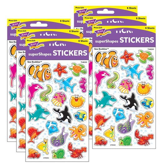 Sea Buddies superShapes Stickers-Large, 160 Per Pack, 6 Packs