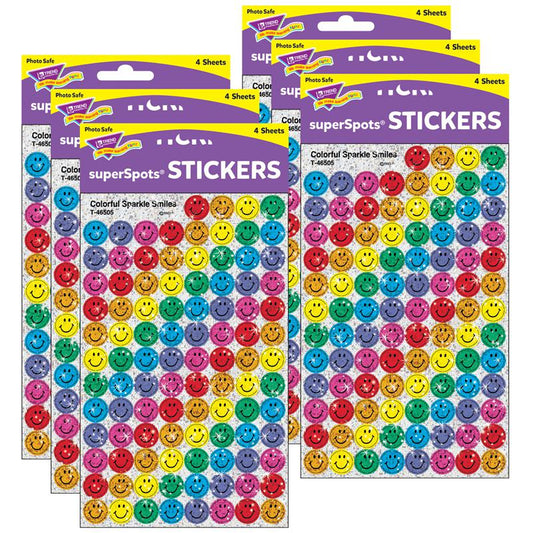 Colorful Smiles superSpots Stickers-Sparkle, 400 Per Pack, 6 Packs