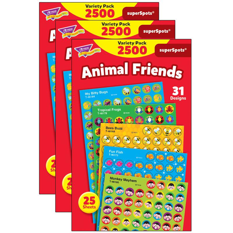 Animal Friends superSpots Stickers Variety Pack, 2500 Per Pack, 3 Packs