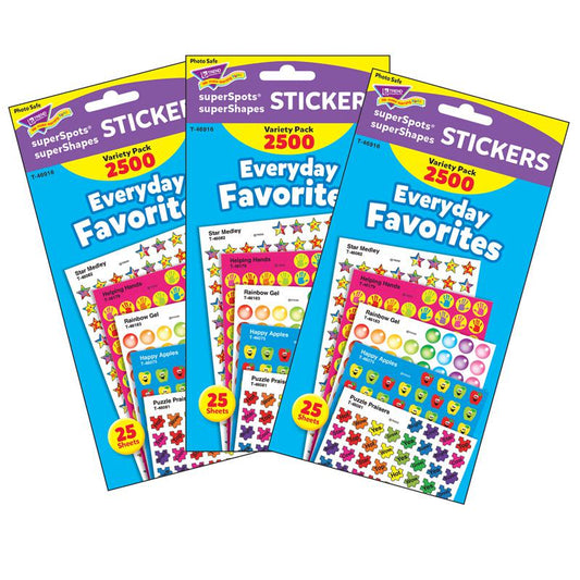 Everyday Favorites superSpots/superShapes Variety Pack, 2500 Per Pack, 3 Packs