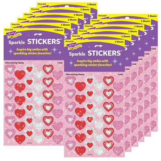 Shimmering Hearts Sparkle Stickers, 72 Per Pack, 12 Packs