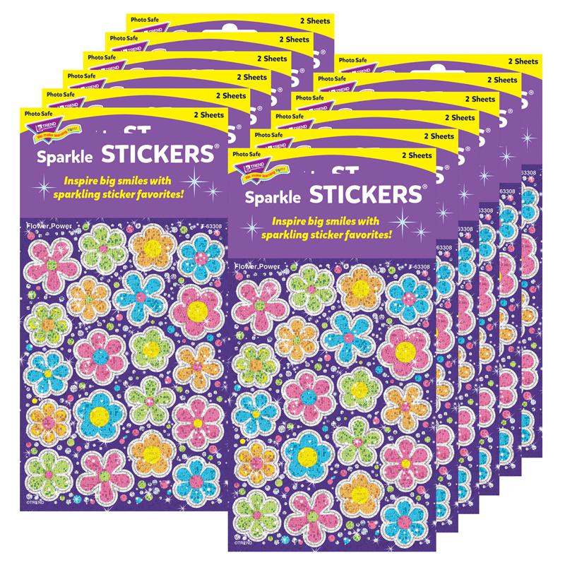 Flower Power Sparkle Stickers-Large, 40 Per Pack, 12 Packs