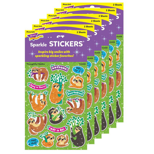 Thoughtful Sloths Sparkle Stickers, 32 Per Pack, 6 Packs