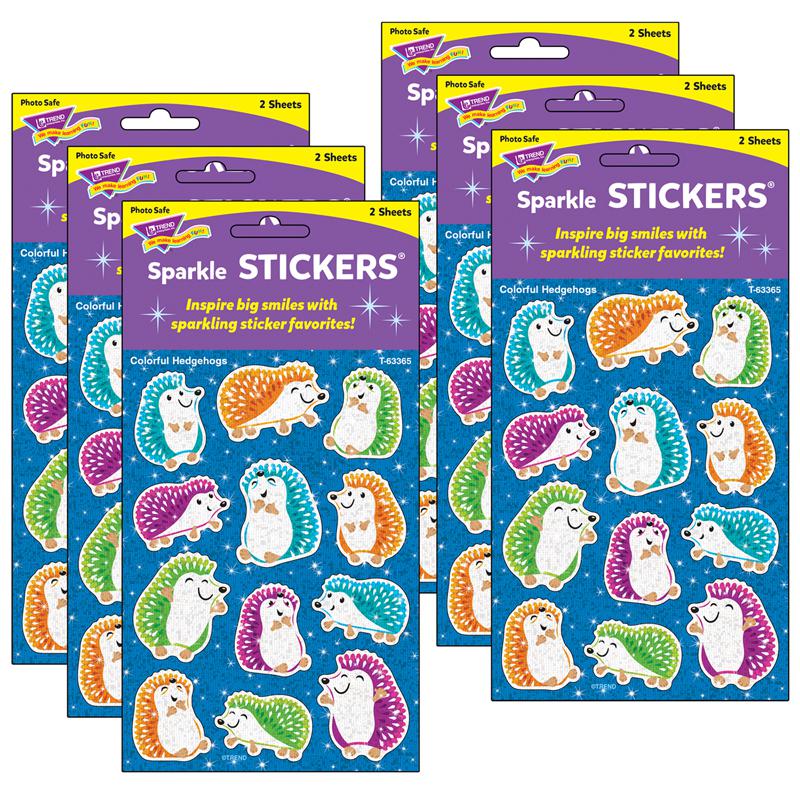 Colorful Hedgehogs Sparkle Stickers, 24 Per Pack, 6 Packs