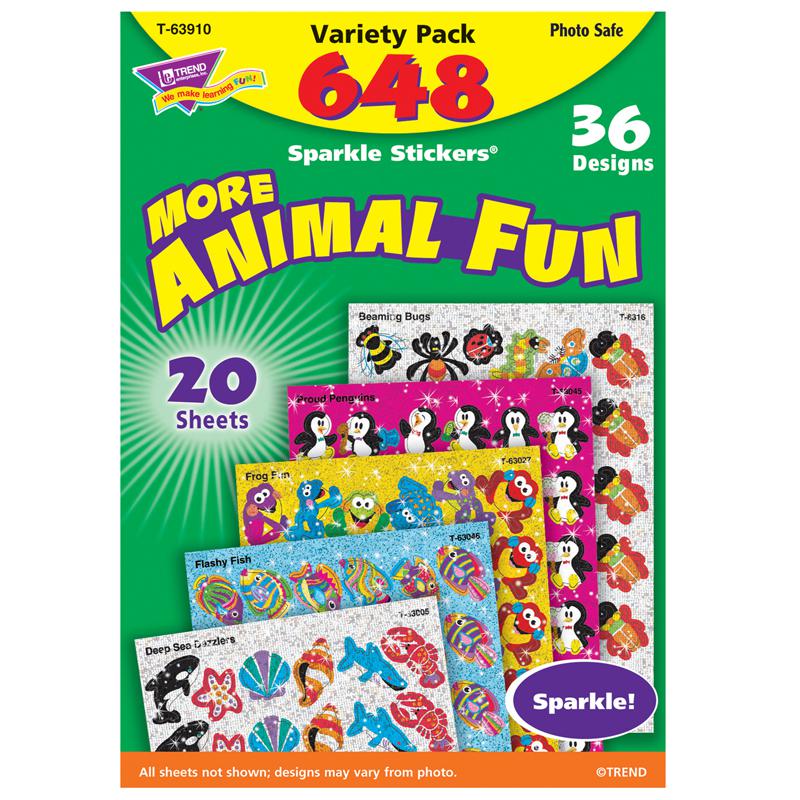 Animal Fun Sparkle Stickers Variety Pack, 648 Per Pack, 2 Packs