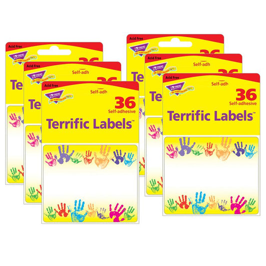 Rainbow Handprints Terrific Labels, 36 Per Pack, 6 Packs