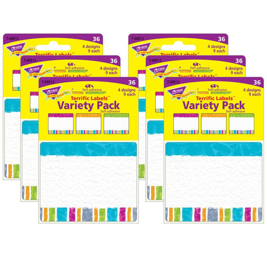 Color Harmony Stripes Terrific Labels Variety Pack, 36 Per Pack, 6 Packs