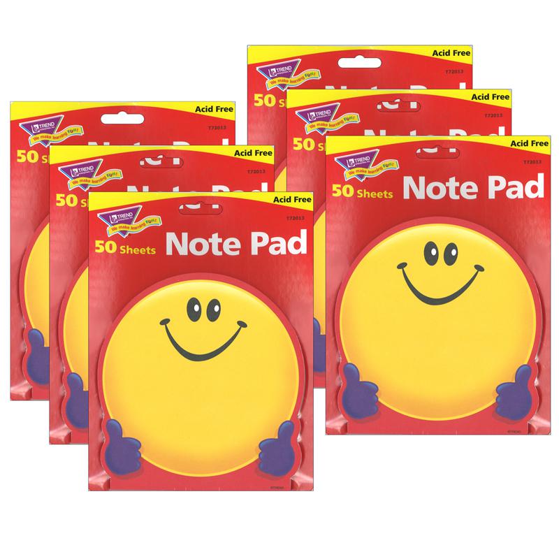 Smiley Face Note Pad-Shaped, 50 Sheets Per Pad, Pack of 6