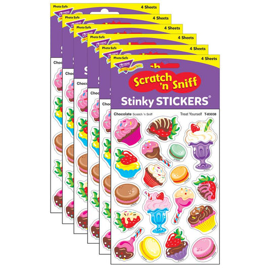 Treat Yourself/Chocolate Mixed Shapes Stinky Stickers, 72 Per Pack, 6 Packs