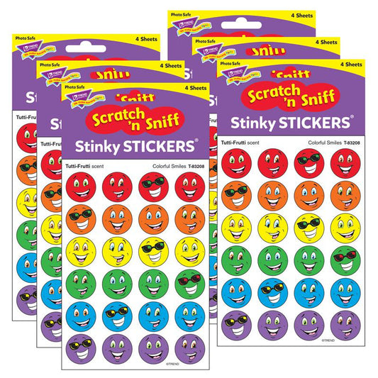 Colorful Smiles/Tutti-Frutti Stinky Stickers, 96 Per Pack, 6 Packs