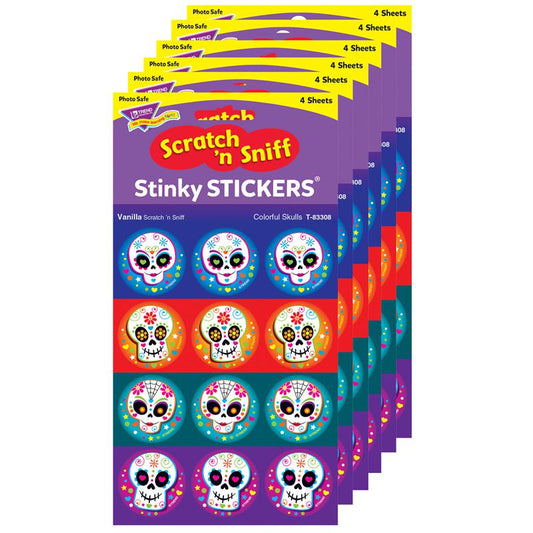 Colorful Skulls/Vanilla Stinky Stickers, 48 Per Pack, 6 Packs