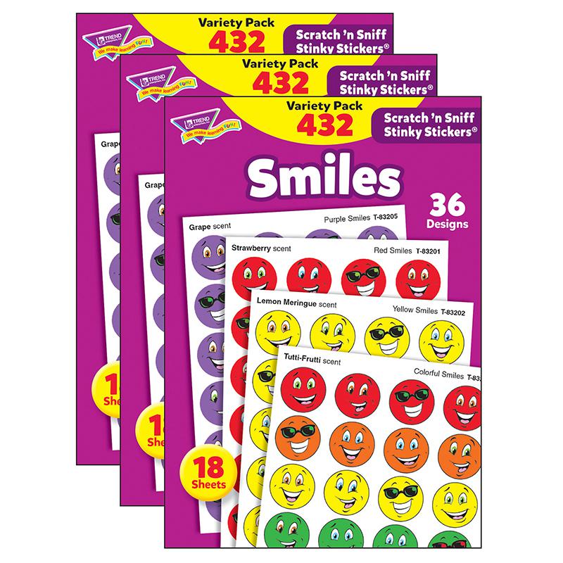 Smiles Stinky Stickers Variety Pack, 432 Per Pack, 3 Packs