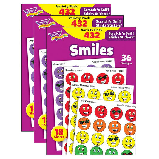 Smiles Stinky Stickers Variety Pack, 432 Per Pack, 3 Packs