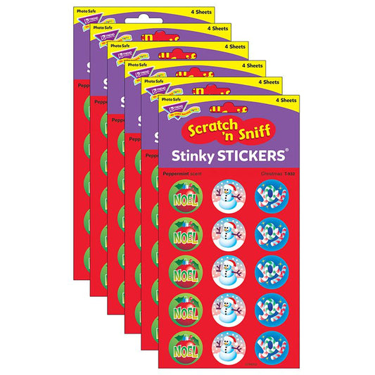 Christmas/Peppermint Stinky Stickers, 60 Per Pack, 6 Packs