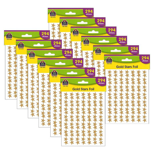 Gold Stars Foil Stickers, 294 Per Pack, 12 Packs