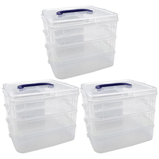 Clear Stackable Storage Containers - 3 Tiers - Pack of 3