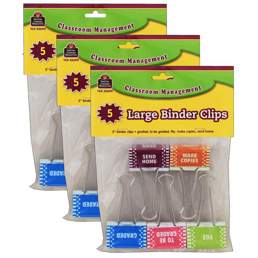 Classroom Management Large Binder Clips, 5 Per Pack, 3 Packs