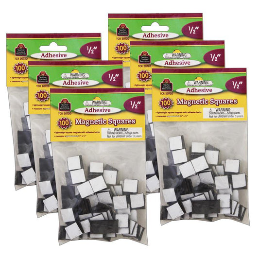 Adhesive Magnetic Squares, 100 Per Pack, 6 Packs