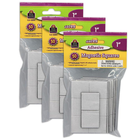 Adhesive Magnetic Squares, 1", 50 Per Pack, 3 Packs