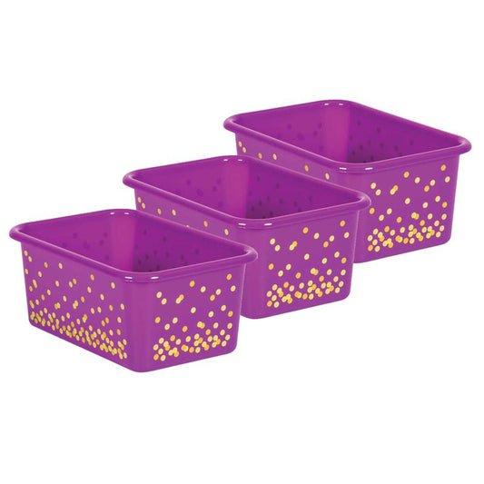 Purple Confetti Small Plastic Storage Bin, Pack of 3