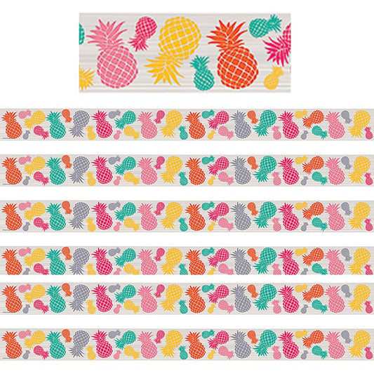 Tropical Punch Pineapples Straight Border Trim, 35 Feet Per Pack, 6 Packs