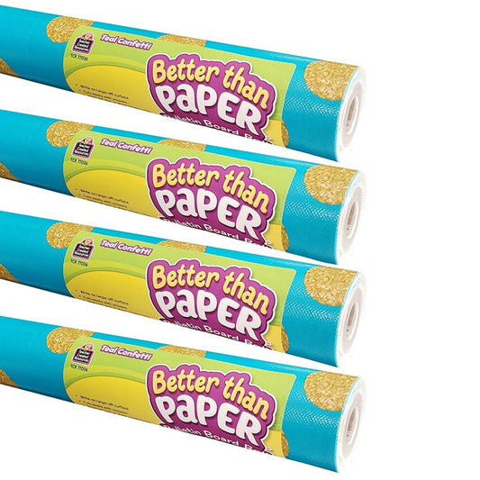 Better Than Paper Bulletin Board Roll, 4' x 12', Teal Confetti, Pack of 4