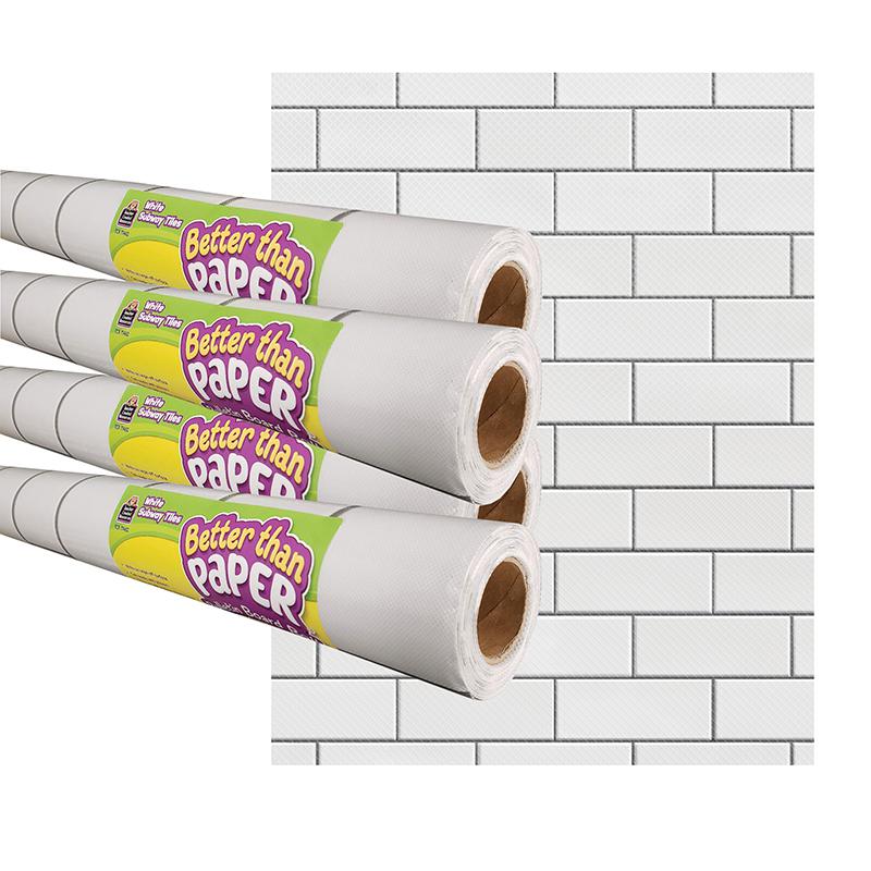 White Subway Tile Better Than Paper Bulletin Board Roll, 4' x 12', Pack of 4