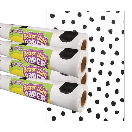 Black Painted Dots on White Better Than Paper Bulletin Board Roll, Pack of 4