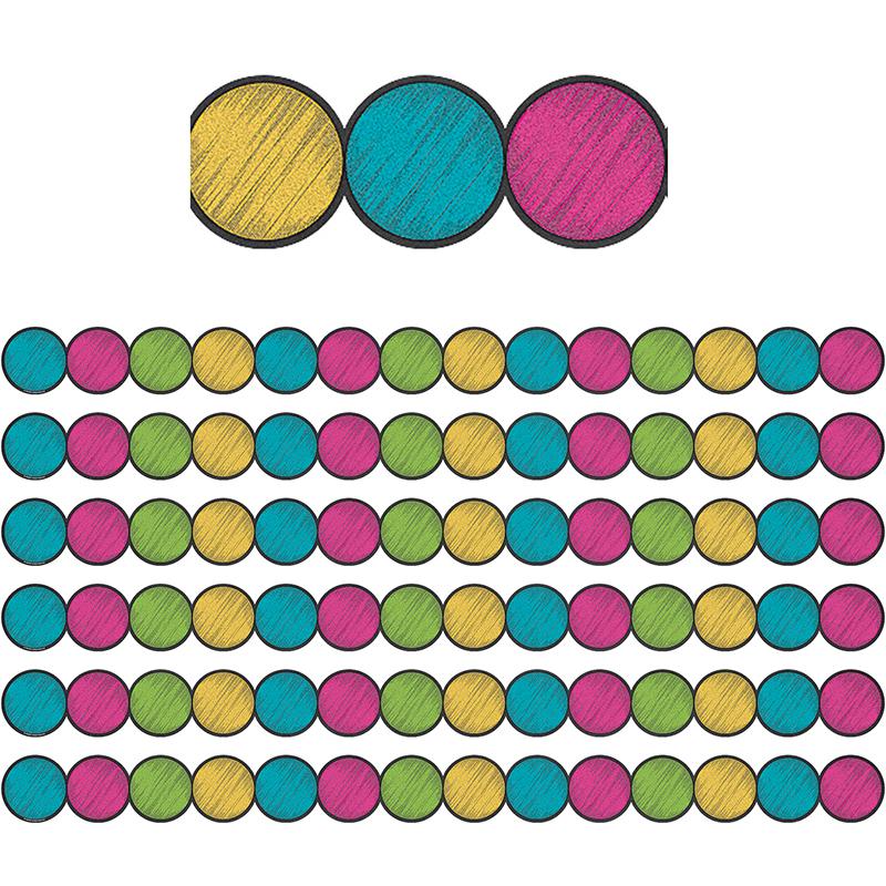 Chalkboard Brights Circles Die-Cut Border Trim, 35 Feet Per Pack, 6 Packs