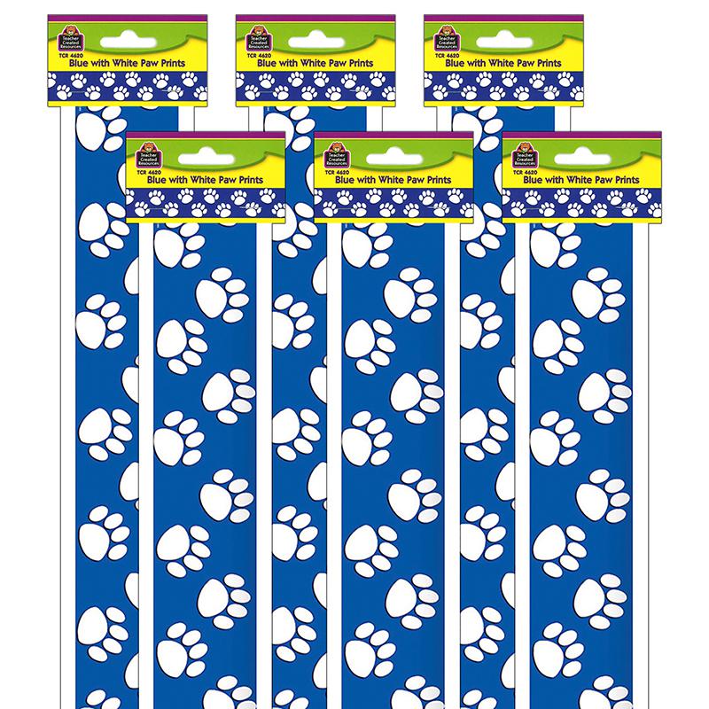 Blue with White Paw Prints Border Trim, 35 Feet Per Pack, 6 Packs