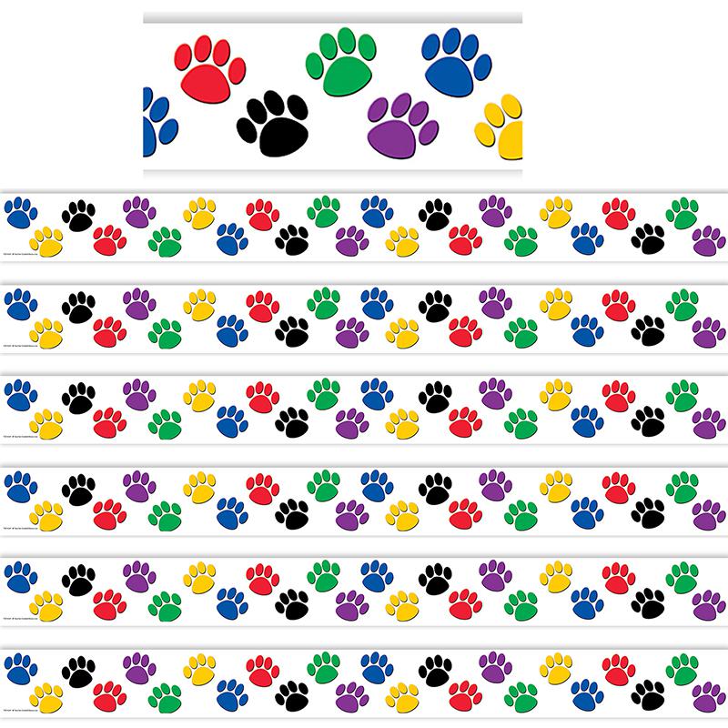 Colorful Paw Prints Border Trim, 35 Feet Per Pack, 6 Packs