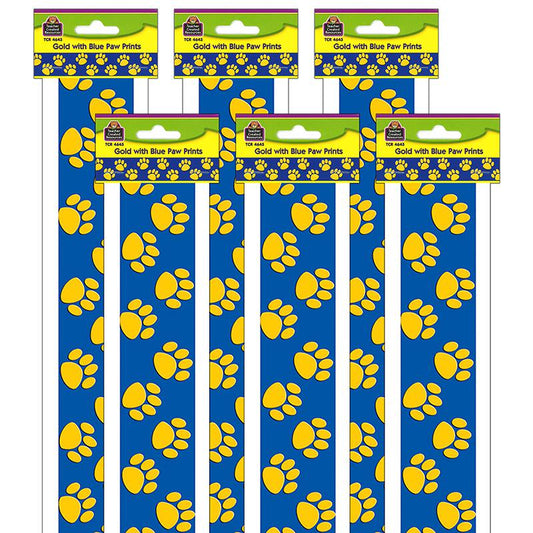 Blue with Gold Paw Prints Border Trim, 35 Feet Per Pack, 6 Packs