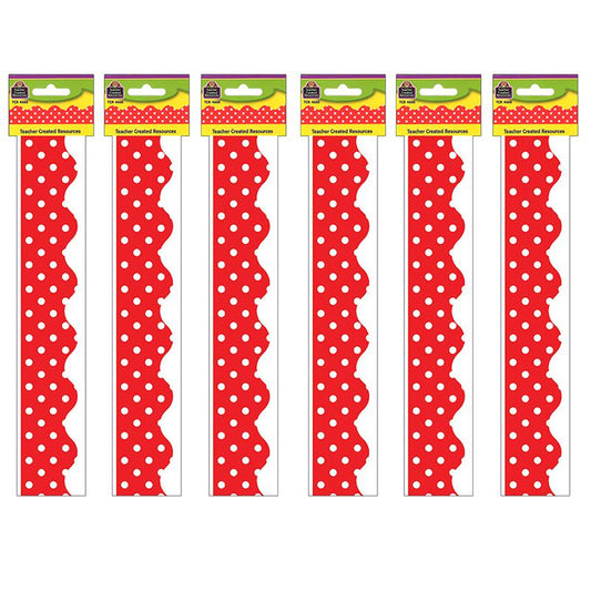 Red Mini Polka Dots Border Trim, 35 Feet Per Pack, 6 Packs