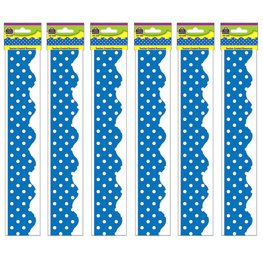 Blue Mini Polka Dots Border Trim, 35 Feet Per Pack, 6 Packs