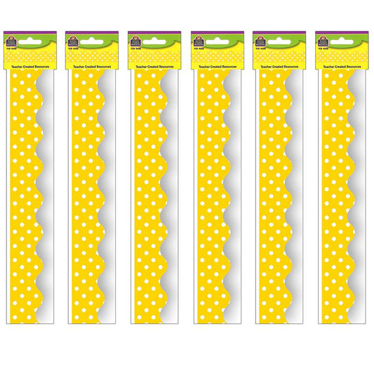 Yellow Mini Polka Dots Border Trim, 35 Feet Per Pack, 6 Packs