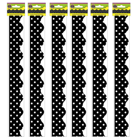 Black Mini Polka Dots Border Trim, 35 Feet Per Pack, 6 Packs