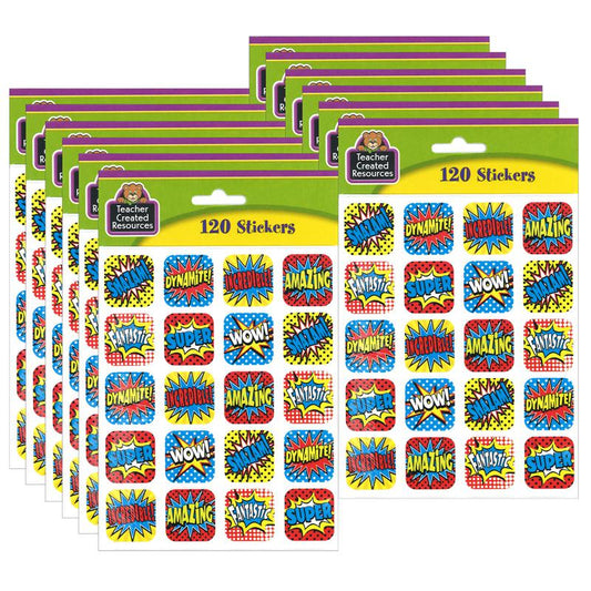 Superhero Stickers, 1", 120 Per Pack, 12 Packs