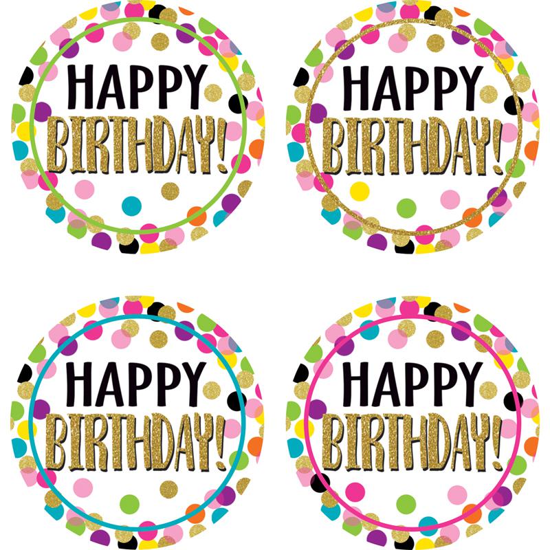 Confetti Happy Birthday Wear 'Em Badges, 32 Per Pack, 6 Packs