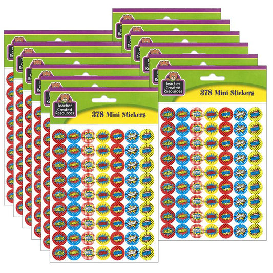 Superhero Mini Stickers, 0.5", 378 Per Pack, 12 Packs