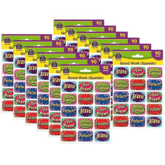 Good Work (Spanish) Jumbo Stickers, 90 Per Pack, 12 Packs