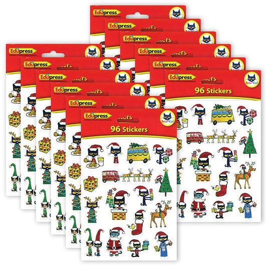 Pete the Cat Christmas Stickers, 120 Per Pack, 12 Packs