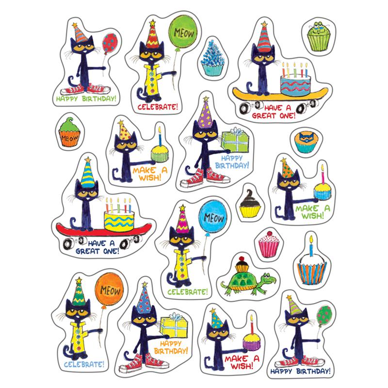 Pete the Cat Happy Birthday Stickers, 120 Per Pack, 12 Packs