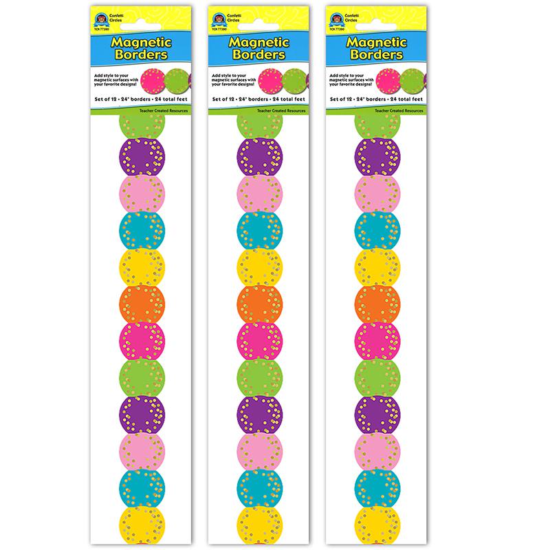 Confetti Circles Die-Cut Magnetic Border, 24 Feet Per Pack, 3 Packs