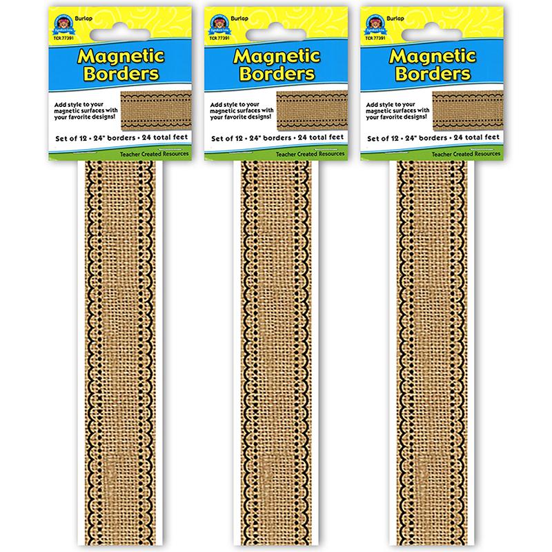 Burlap Design Magnetic Border, 24 Feet Per Pack, 3 Packs