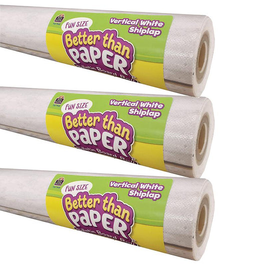 Fun Size Better Than Paper Bulletin Board Roll, Vertical White Shiplap Pack of 3