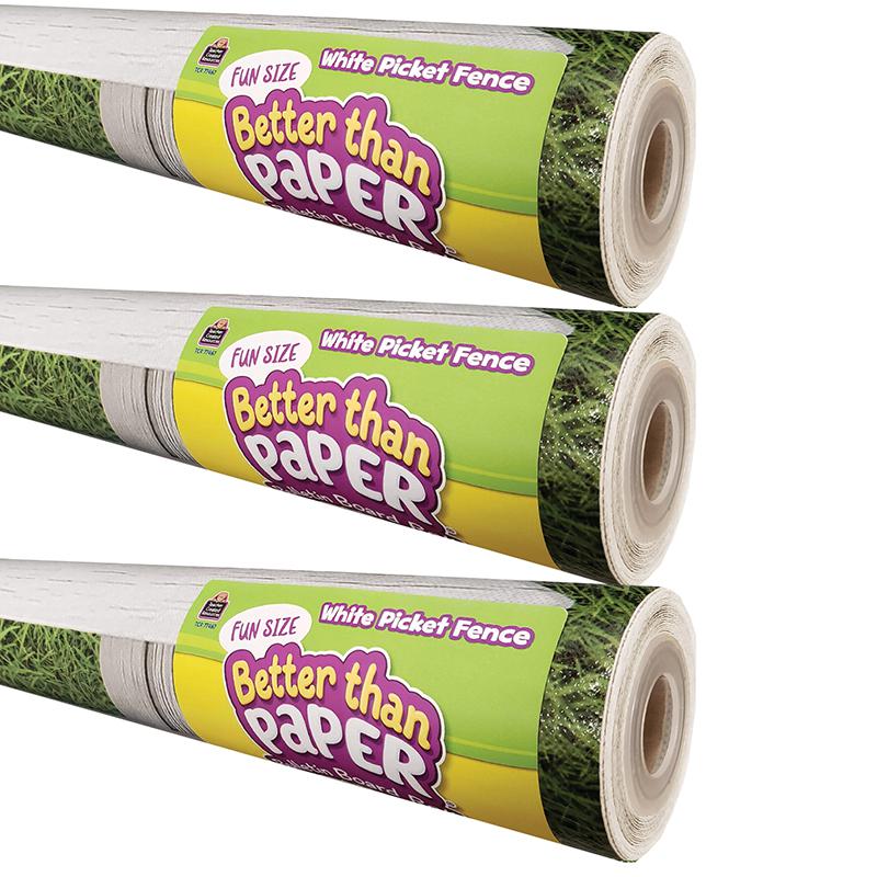 Fun Size Better Than Paper Bulletin Board Roll, White Picket Fence, Pack of 3